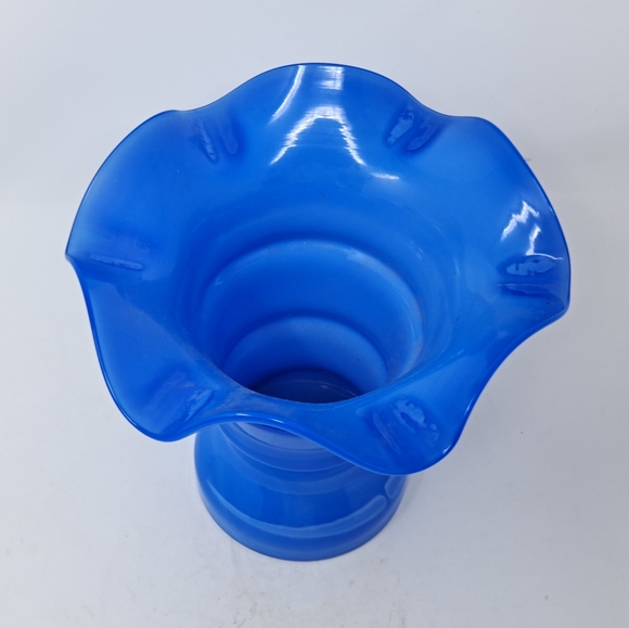 Blue Glass Base With Ruffled Edge - Picture 2 of 4